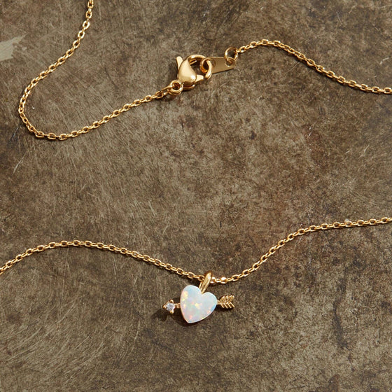 Arrow and Heart Opal Pendant Necklace