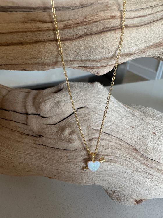 Arrow and Heart Opal Pendant Necklace