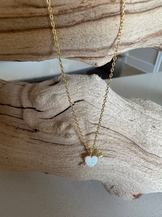 Arrow and Heart Opal Pendant Necklace