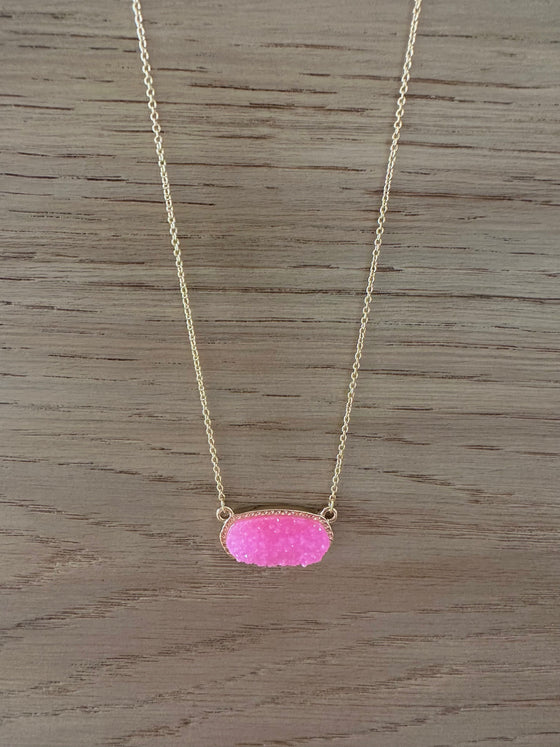 Short Druzy Stone Charm Necklace