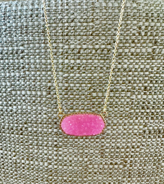 Short Druzy Stone Charm Necklace